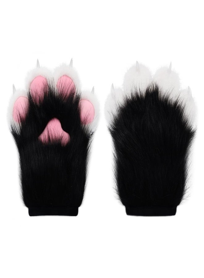 HAOAN Furry Faux Fur Fox Cat Paws Gloves Animal Fursuit Mittens Halloween Christmas Cosplay Costume Props - Image 1